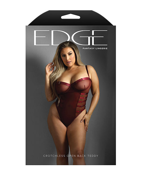 Edge Crotchless Underwire Mesh Teddy w/ Strappy Open Back - Burgundy