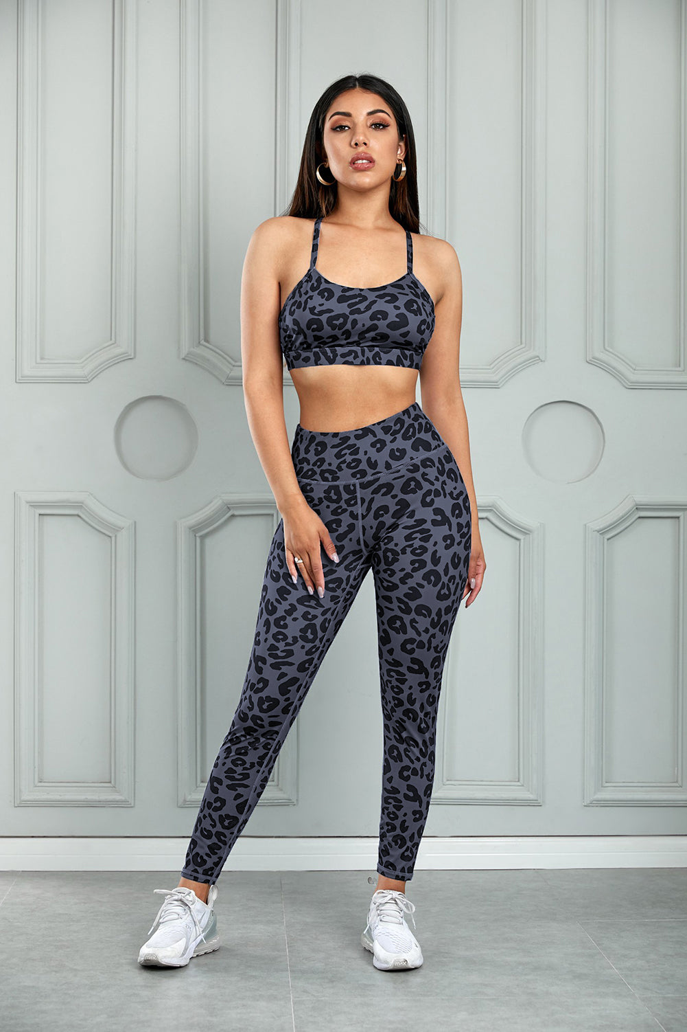 Leopard Cutout Sports Bra and Leggings Set